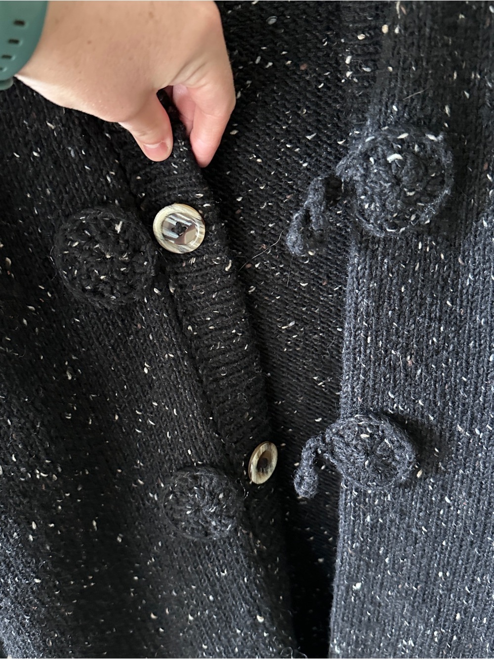 Vintage Foxglove 100% Wool Black Speckled Knit Toggle Cardigan Sweater Large - Picture 4 of 9